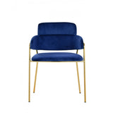 Benzara Fabric Upholstered Dining Chair with Curved Back, Set of 2, Blue and Gold BM214817 Blue and Gold Metal and Fabric BM214817