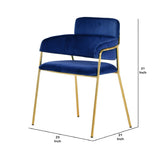 Benzara Fabric Upholstered Dining Chair with Curved Back, Set of 2, Blue and Gold BM214817 Blue and Gold Metal and Fabric BM214817