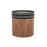 Benzara Cylindrical Wooden End Table with Swivel Tray Top, Brown and Black BM214822 Brown and Black Solid Wood, Veneer and Metal BM214822