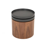 Benzara Cylindrical Wooden End Table with Swivel Tray Top, Brown and Black BM214822 Brown and Black Solid Wood, Veneer and Metal BM214822