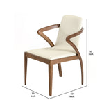 Benzara Leatherette Dining Chair with Curved Legs and Armrest, Cream and Brown BM214824 Cream and Brown Solid Wood and Faux Leather BM214824