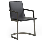 Benzara Leatherette Dining Chair with Metal Arms and Round Cantilever Base, Black BM214825 Black Metal and Faux Leather BM214825
