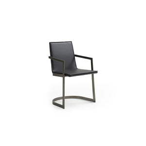 Benzara Leatherette Dining Chair with Metal Arms and Round Cantilever Base, Black BM214825 Black Metal and Faux Leather BM214825