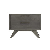 Benzara 2 Drawer Wooden Nightstand with Slanted Tapered Legs, Gray BM214826 Gray Solid Wood, Veneer and Metal BM214826