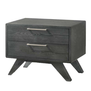 Benzara 2 Drawer Wooden Nightstand with Slanted Tapered Legs, Gray BM214826 Gray Solid Wood, Veneer and Metal BM214826