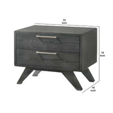 Benzara 2 Drawer Wooden Nightstand with Slanted Tapered Legs, Gray BM214826 Gray Solid Wood, Veneer and Metal BM214826