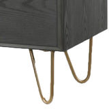 Benzara 2 Drawer Wooden Nightstand with Hairpin Metal Legs, Gray and Gold BM214831 Gray and Gold Solid Wood and Metal BM214831