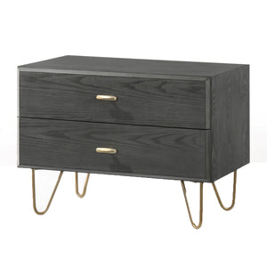 Benzara 2 Drawer Wooden Nightstand with Hairpin Metal Legs, Gray and Gold BM214831 Gray and Gold Solid Wood and Metal BM214831