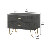 Benzara 2 Drawer Wooden Nightstand with Hairpin Metal Legs, Gray and Gold BM214831 Gray and Gold Solid Wood and Metal BM214831