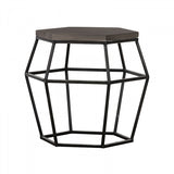 Benzara Hexagonal Concrete End Table with Metal Base, Gray and Black BM214837 Gray and Black Concrete and Metal BM214837