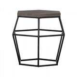 Hexagonal Concrete End Table with Metal Base, Gray and Black