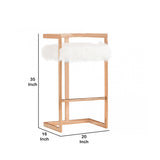 Benzara Faux Fur Bar Stool with Cantilever Steel Frame Support, White and Rosegold BM214840 White and Rosegold Metal and Faux Fur BM214840