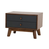 Benzara 2 Drawers Wooden Nightstand with Knobs and Chamfered Legs, Brown and Gray BM214844 Brown and Gray Solid Wood and Veneer BM214844