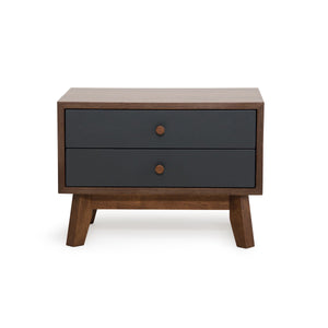 Benzara 2 Drawers Wooden Nightstand with Knobs and Chamfered Legs, Brown and Gray BM214844 Brown and Gray Solid Wood and Veneer BM214844