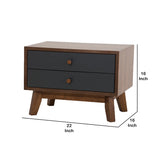 Benzara 2 Drawers Wooden Nightstand with Knobs and Chamfered Legs, Brown and Gray BM214844 Brown and Gray Solid Wood and Veneer BM214844