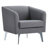Fabric Lounge Chair with Sloped Arm and Metal Legs, Gray