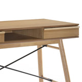 Benzara 2 Drawer Office Desk with X Metal Brace and Slanted Legs, Oak Brown BM214849 Brown Solid Wood, Metal BM214849