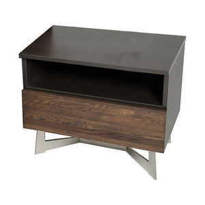 Benzara 1 Drawer Contemporary Nightstand with Open Shelf and Metal Base, Brown BM214853 Brown Solid Wood, Veneer, Metal BM214853