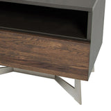 Benzara 1 Drawer Contemporary Nightstand with Open Shelf and Metal Base, Brown BM214853 Brown Solid Wood, Veneer, Metal BM214853