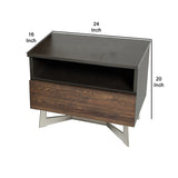 Benzara 1 Drawer Contemporary Nightstand with Open Shelf and Metal Base, Brown BM214853 Brown Solid Wood, Veneer, Metal BM214853