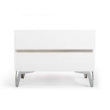 Benzara 2 Drawer Modern Nightstand with Stainless Steel Accents and Legs, White BM214854 White Solid Wood, Metal BM214854