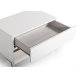 Benzara 2 Drawer Modern Nightstand with Stainless Steel Accents and Legs, White BM214854 White Solid Wood, Metal BM214854