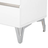 Benzara 2 Drawer Modern Nightstand with Stainless Steel Accents and Legs, White BM214854 White Solid Wood, Metal BM214854