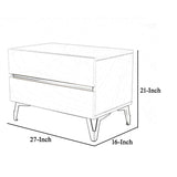 Benzara 2 Drawer Modern Nightstand with Stainless Steel Accents and Legs, White BM214854 White Solid Wood, Metal BM214854