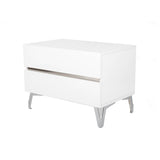 Benzara 2 Drawer Modern Nightstand with Stainless Steel Accents and Legs, White BM214854 White Solid Wood, Metal BM214854