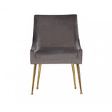 Benzara Fabric Upholstered Dining Chair with Metal Legs, Set of 2, Gray and Gold BM214855 Gray Solid Wood, Metal, Fabric BM214855