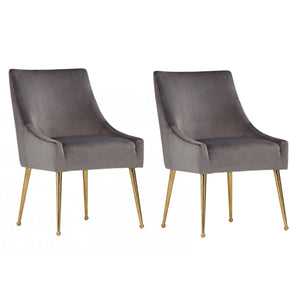 Benzara Fabric Upholstered Dining Chair with Metal Legs, Set of 2, Gray and Gold BM214855 Gray Solid Wood, Metal, Fabric BM214855