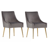 Fabric Upholstered Dining Chair with Metal Legs, Set of 2, Gray and Gold