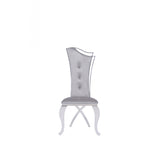 Benzara Button Tufted Sloped Back Dining Chair with Metal Leg, Set of 2, Gray BM214856 White Metal, Fabric BM214856