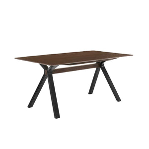 Benzara Wooden Dining Table with X Shaped Angled Leg Support, Brown and Black BM214859 Brown, Black Solid Wood, Veneer BM214859