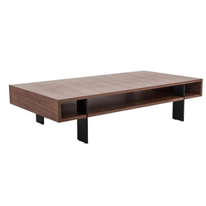 Benzara Coffee Table with Storage Compartments and Metal Legs, Brown and Black BM214864 Brown, Black Solid Wood, Veneer, Metal BM214864