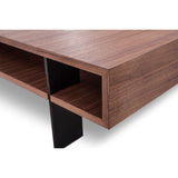 Benzara Coffee Table with Storage Compartments and Metal Legs, Brown and Black BM214864 Brown, Black Solid Wood, Veneer, Metal BM214864