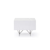 Benzara 1 Drawer Contemporary Nightstand with Stainless Steel Legs, White and Silver BM214868 White and Silver Solid Wood, Metal BM214868