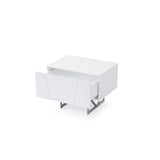 Benzara 1 Drawer Contemporary Nightstand with Stainless Steel Legs, White and Silver BM214868 White and Silver Solid Wood, Metal BM214868