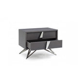 Benzara 2 Drawer Nightstand with Angled Metal Legs and Handles, Gray and Silver BM214872 Gray Solid Wood, Metal, Veneer BM214872