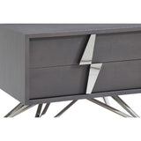 Benzara 2 Drawer Nightstand with Angled Metal Legs and Handles, Gray and Silver BM214872 Gray Solid Wood, Metal, Veneer BM214872