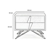 Benzara 2 Drawer Nightstand with Angled Metal Legs and Handles, Gray and Silver BM214872 Gray Solid Wood, Metal, Veneer BM214872