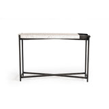 Benzara Terrazzo Concrete Top Console Table with Round Edges, White and Black BM214873 White, Black Concrete, Metal BM214873