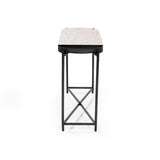 Benzara Terrazzo Concrete Top Console Table with Round Edges, White and Black BM214873 White, Black Concrete, Metal BM214873