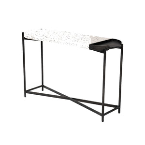 Benzara Terrazzo Concrete Top Console Table with Round Edges, White and Black BM214873 White, Black Concrete, Metal BM214873