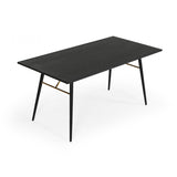 Benzara Rectangular Wooden Dining Table with Slanted Metal Legs, Gray and Black BM214874 Black, Gold Solid Wood, Veneer, Metal BM214874