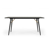 Benzara Rectangular Wooden Dining Table with Slanted Metal Legs, Gray and Black BM214874 Black, Gold Solid Wood, Veneer, Metal BM214874