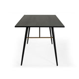 Benzara Rectangular Wooden Dining Table with Slanted Metal Legs, Gray and Black BM214874 Black, Gold Solid Wood, Veneer, Metal BM214874