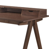 Benzara 2 Drawer Contemporary Wooden Office Desk with Slanted Legs, Walnut Brown BM214875 Brown Solid Wood BM214875