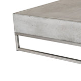 Benzara Square Concrete Coffee Table with Stainless Steel Sled Base, Gray BM214880 Gray Concrete, Metal BM214880