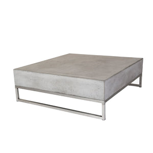 Benzara Square Concrete Coffee Table with Stainless Steel Sled Base, Gray BM214880 Gray Concrete, Metal BM214880